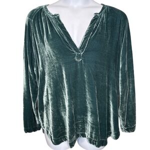 CP Shades Womens Teal Blue Silk Velvet Oversized Blouse Sz L Boho Luxe Lagenlook